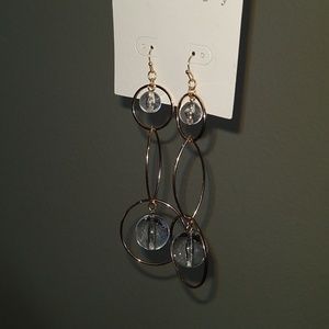 Long Gold Statement Earrings with Acrylic beads